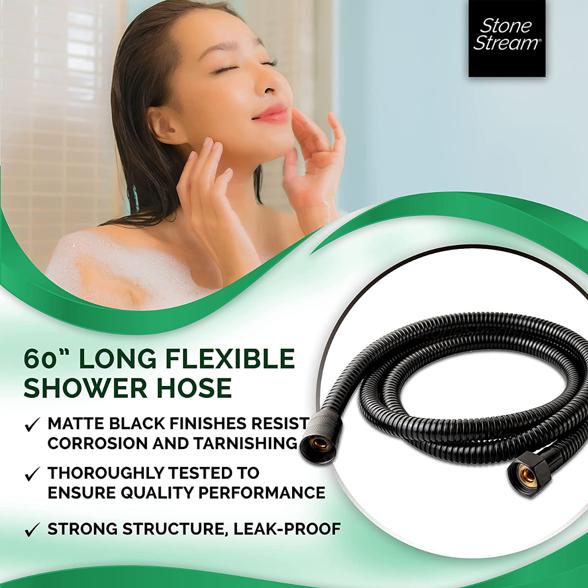 Handheld -Duschkopf 1,5 m Duschschlauch -Matte schwarz