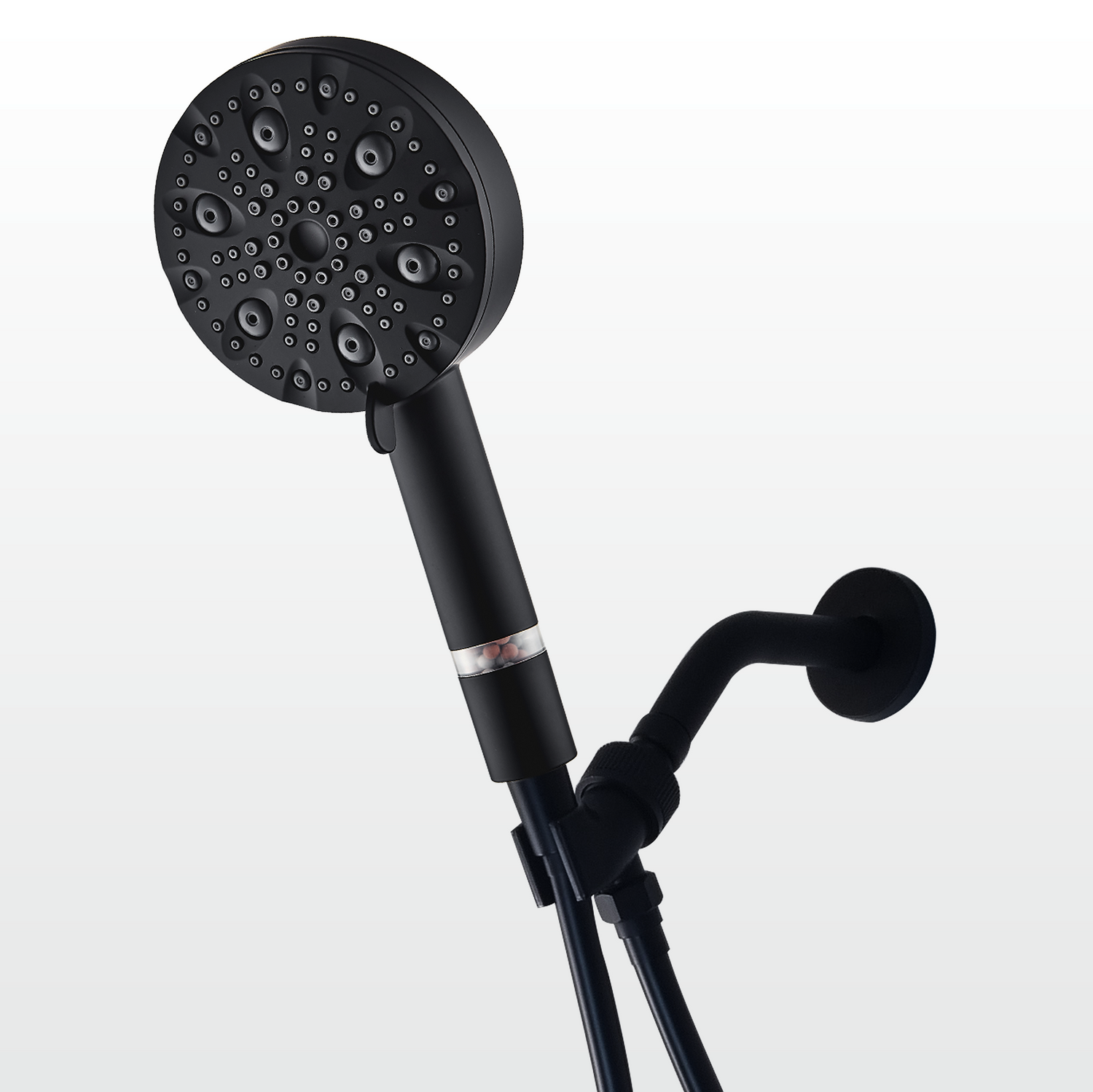 EcoLux 9-Modi Edelstahl-Duschkopf in Schwarz + Wandadapter-Set