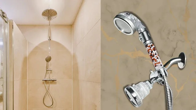 Dual shower head system with overhead rainfall and handheld spray options