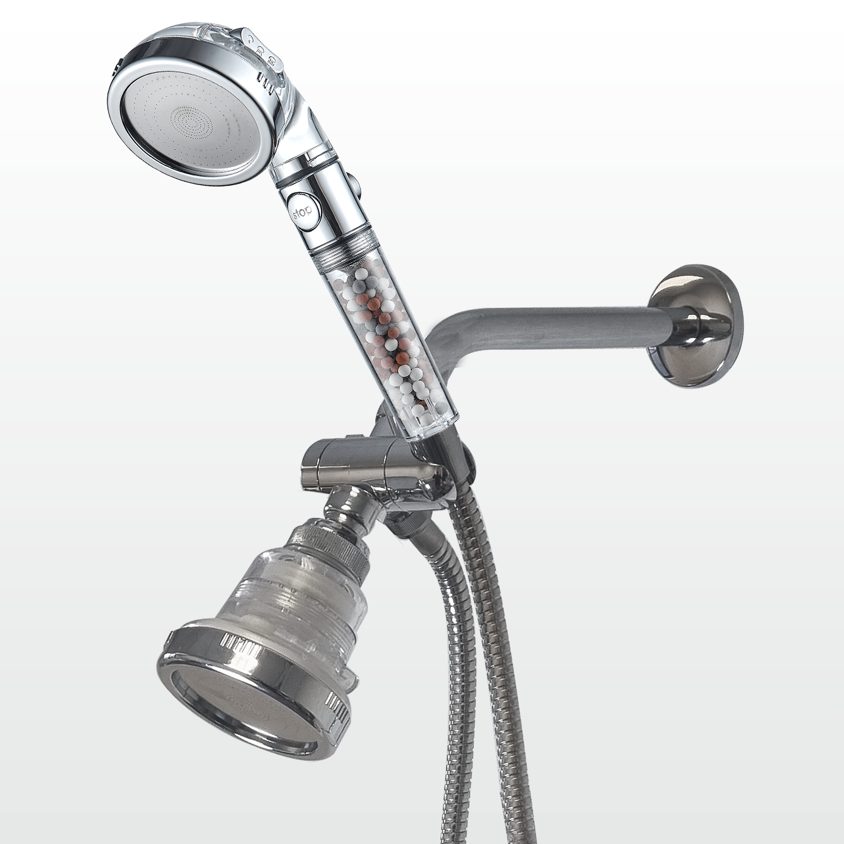 StoneStream high pressure handheld shower head and wall showerhead combo with mineral stone filtration