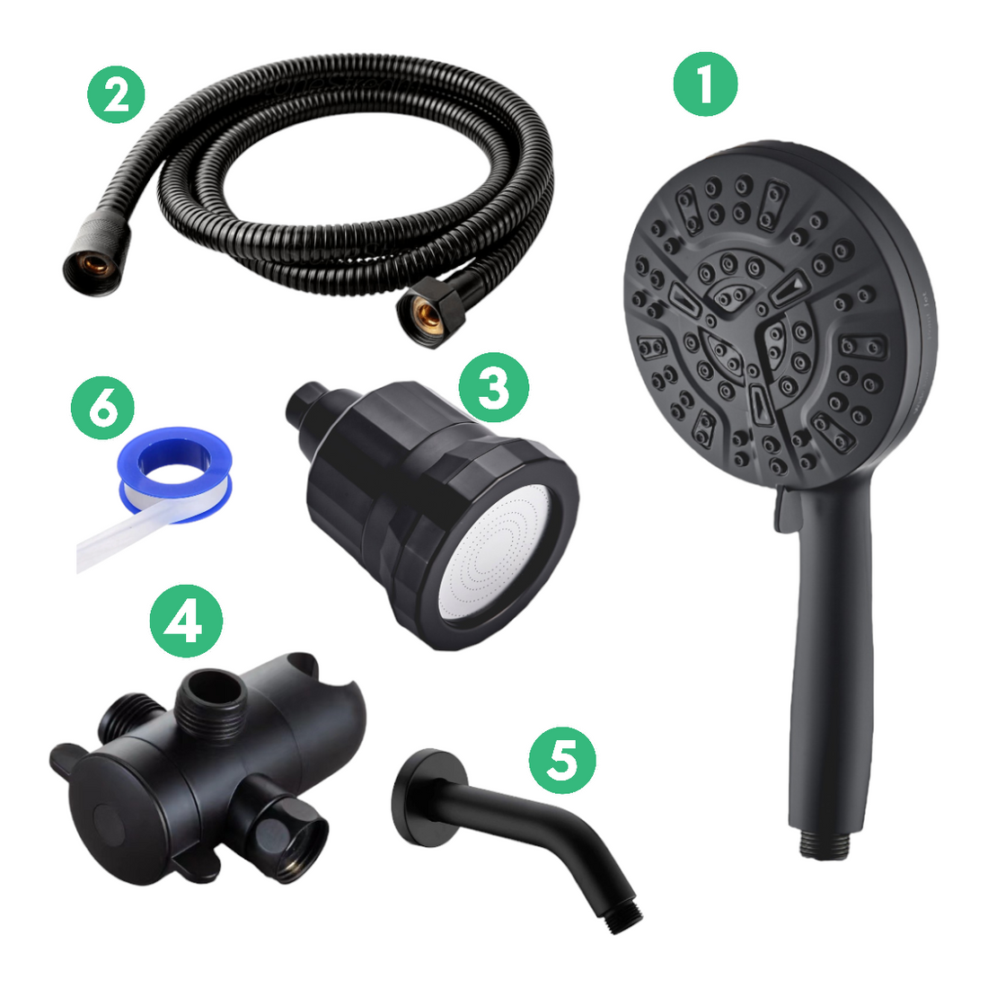 10-Mode Luxury Black Combo Wall &amp; Handheld Shower Head Filtration Kit