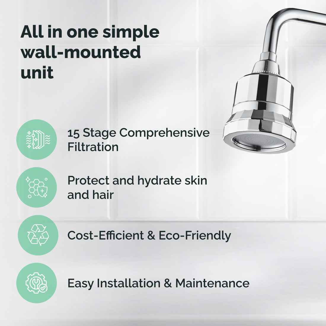15-stufige Filtration Ecolux Wandduschkopf