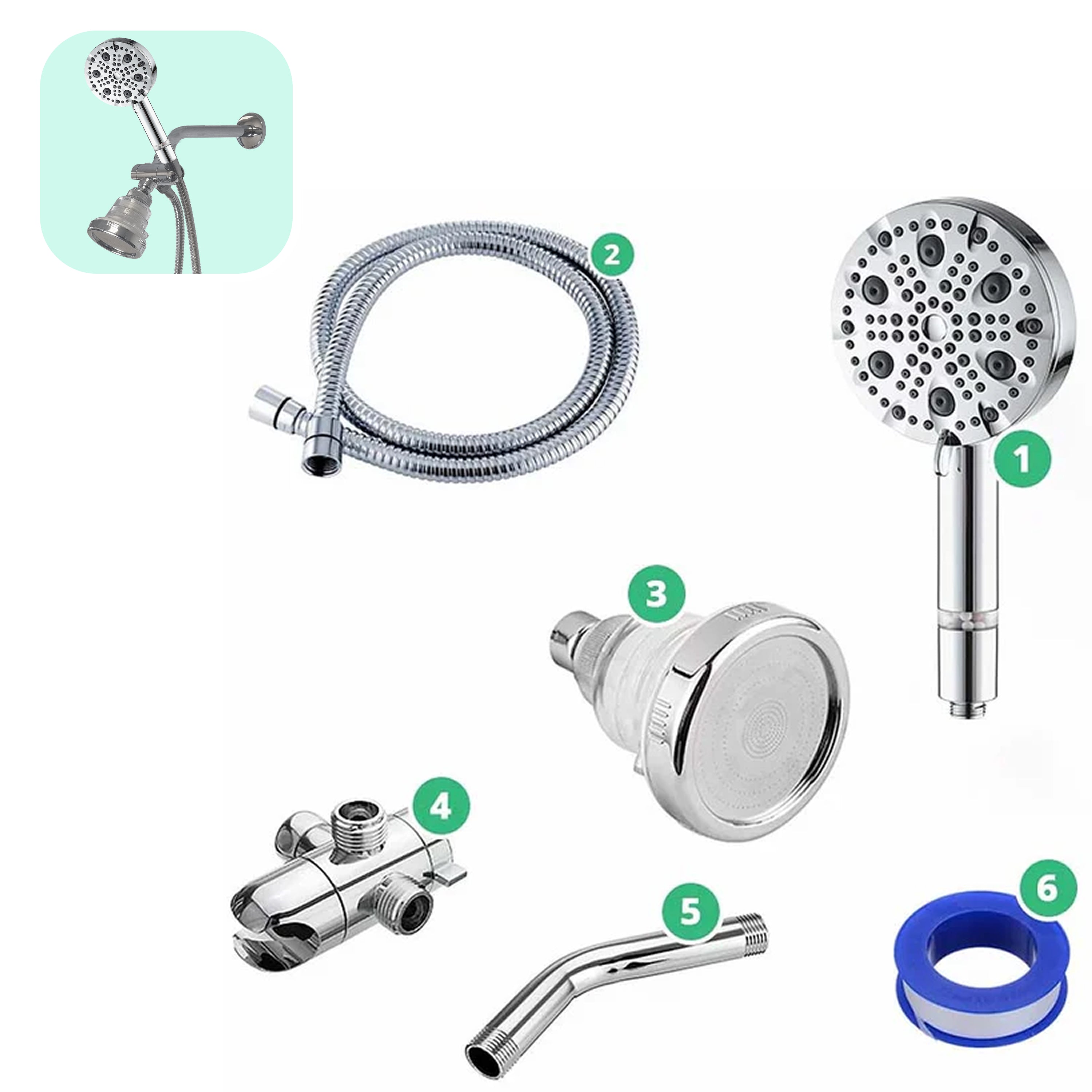 Ecolux 9 Modus Hochdruck Duschkopf (gefiltert)