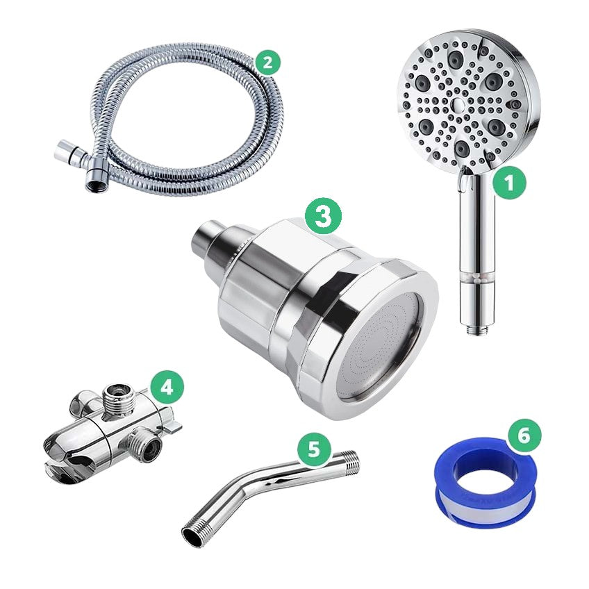 9-Mode Luxury Handheld &amp; Wall Combo Shower Head with Filtration Kit