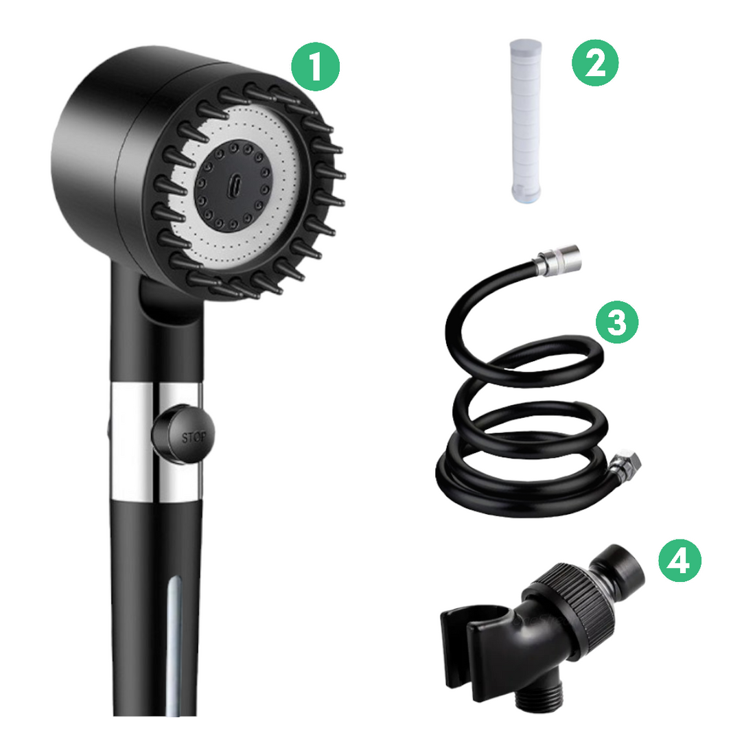 Black Ultimate Shower Head Massage Wall Kit with Filters