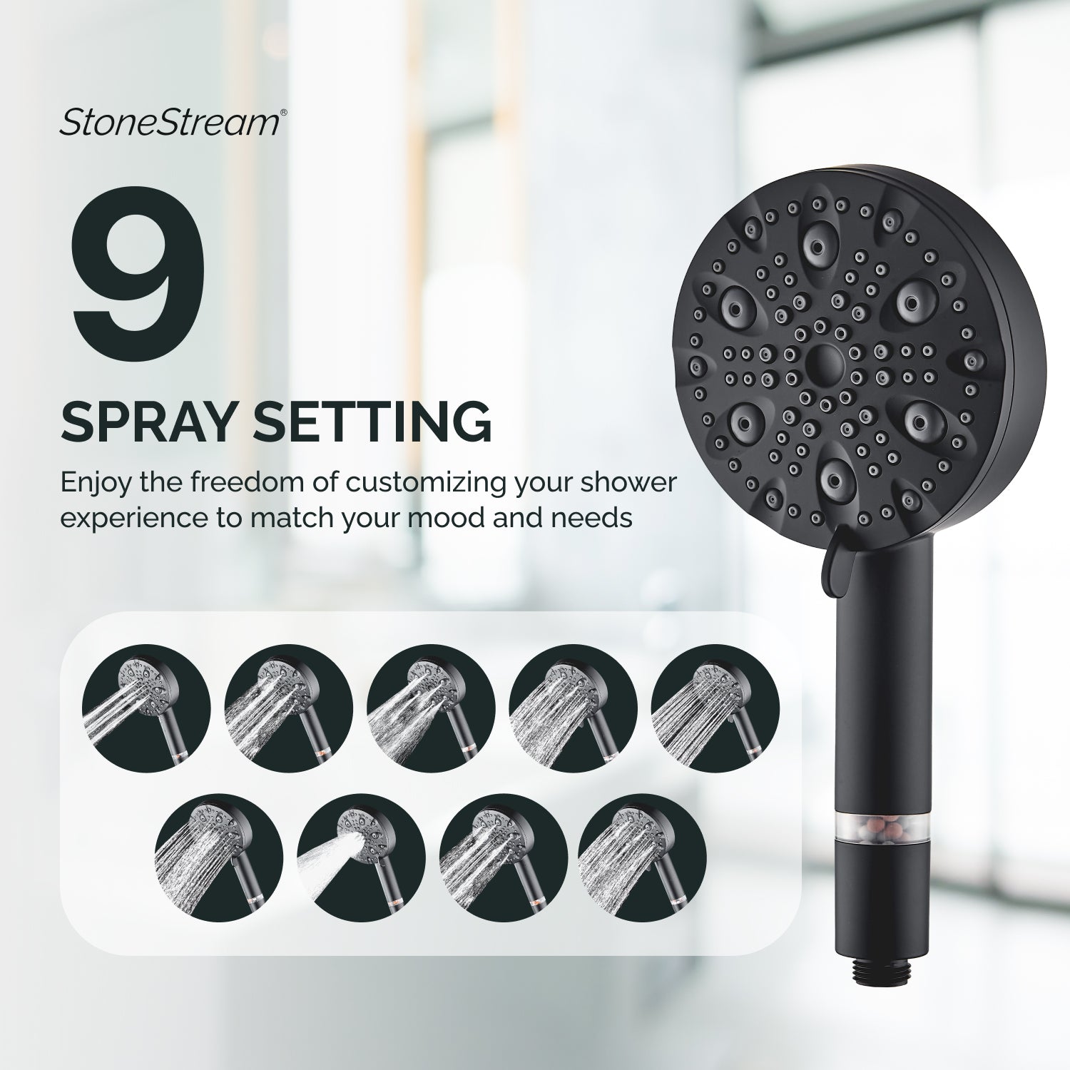 9-Mode Luxury Handheld &amp; Wall Combo Shower Head with Filtration Kit