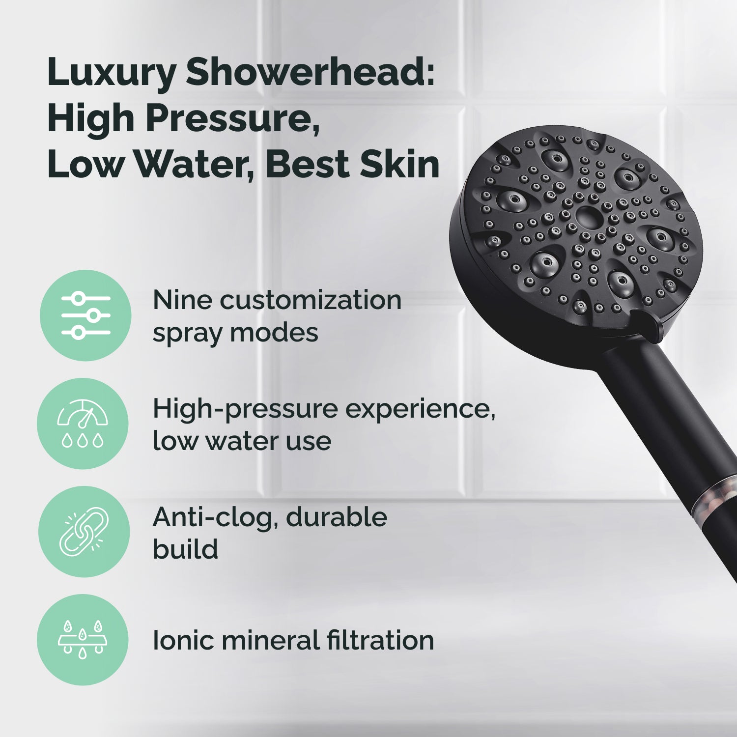 9-Mode Luxury Handheld &amp; Wall Combo Shower Head with Filtration Kit