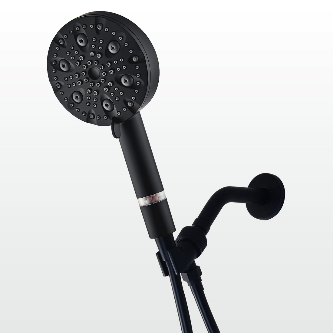 EcoLux 9-Modi Edelstahl-Duschkopf in Schwarz + Wandadapter-Set