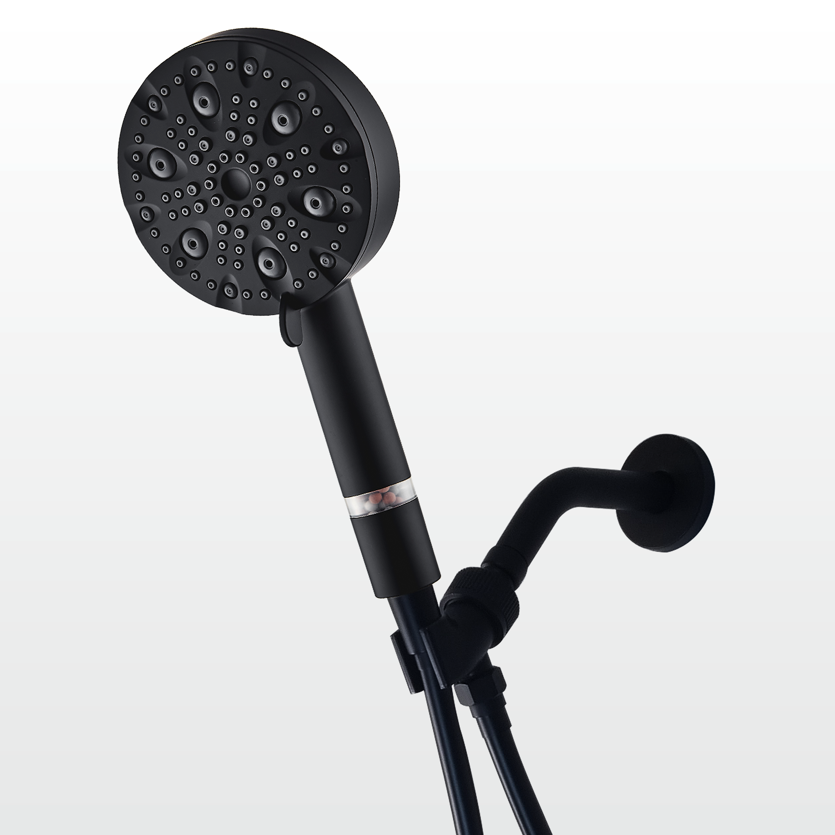EcoLux 9-Modi Edelstahl-Duschkopf in Schwarz + Wandadapter-Set