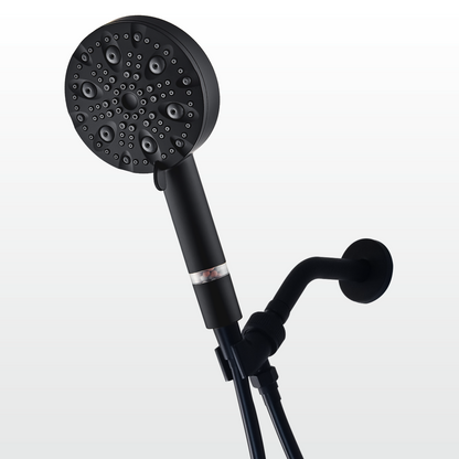 EcoLux 9-Modi Edelstahl-Duschkopf in Schwarz + Wandadapter-Set