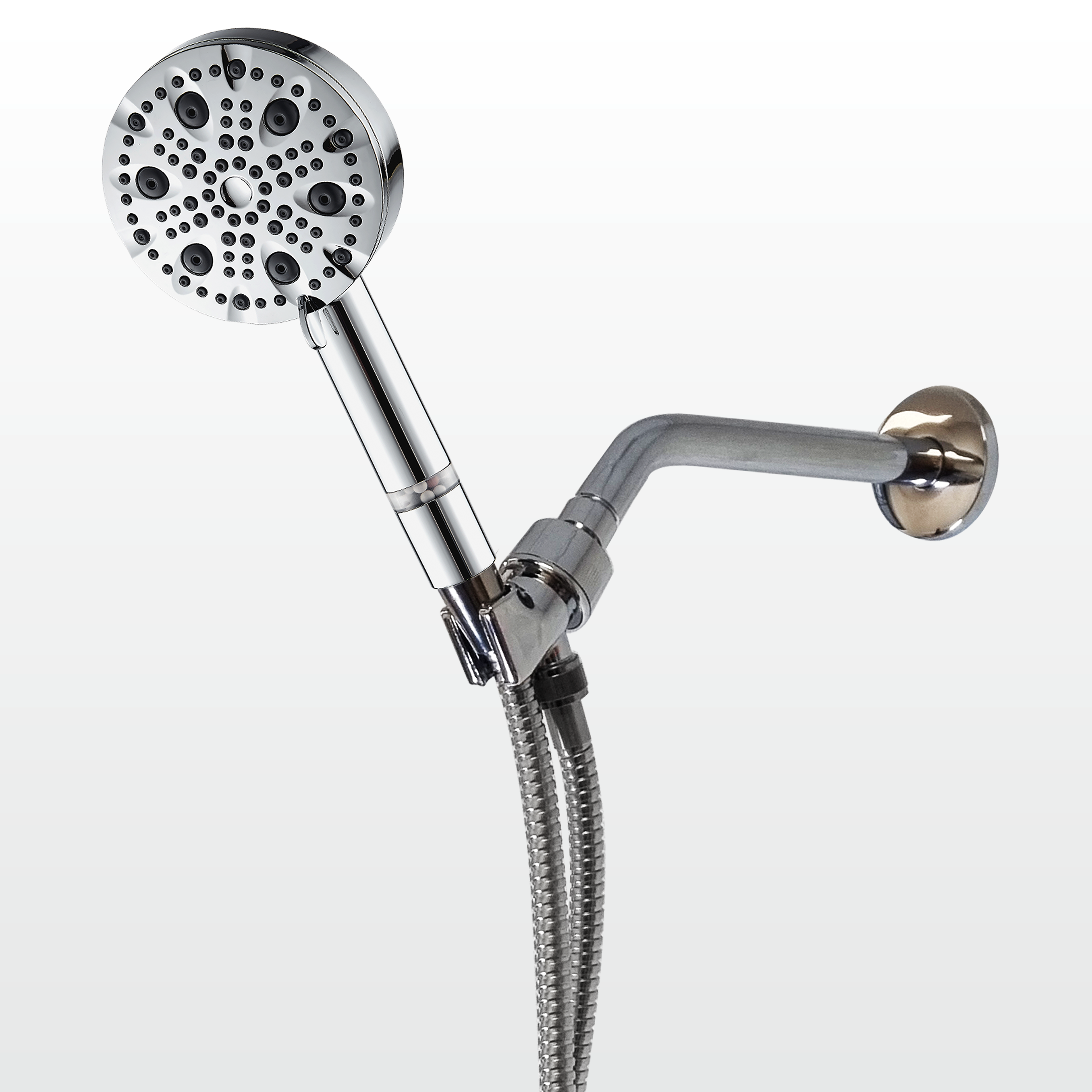 EcoLux 4-in-1 Chrom-Wandadapter mit Edelstahl-Duschkopf (9 Modi)