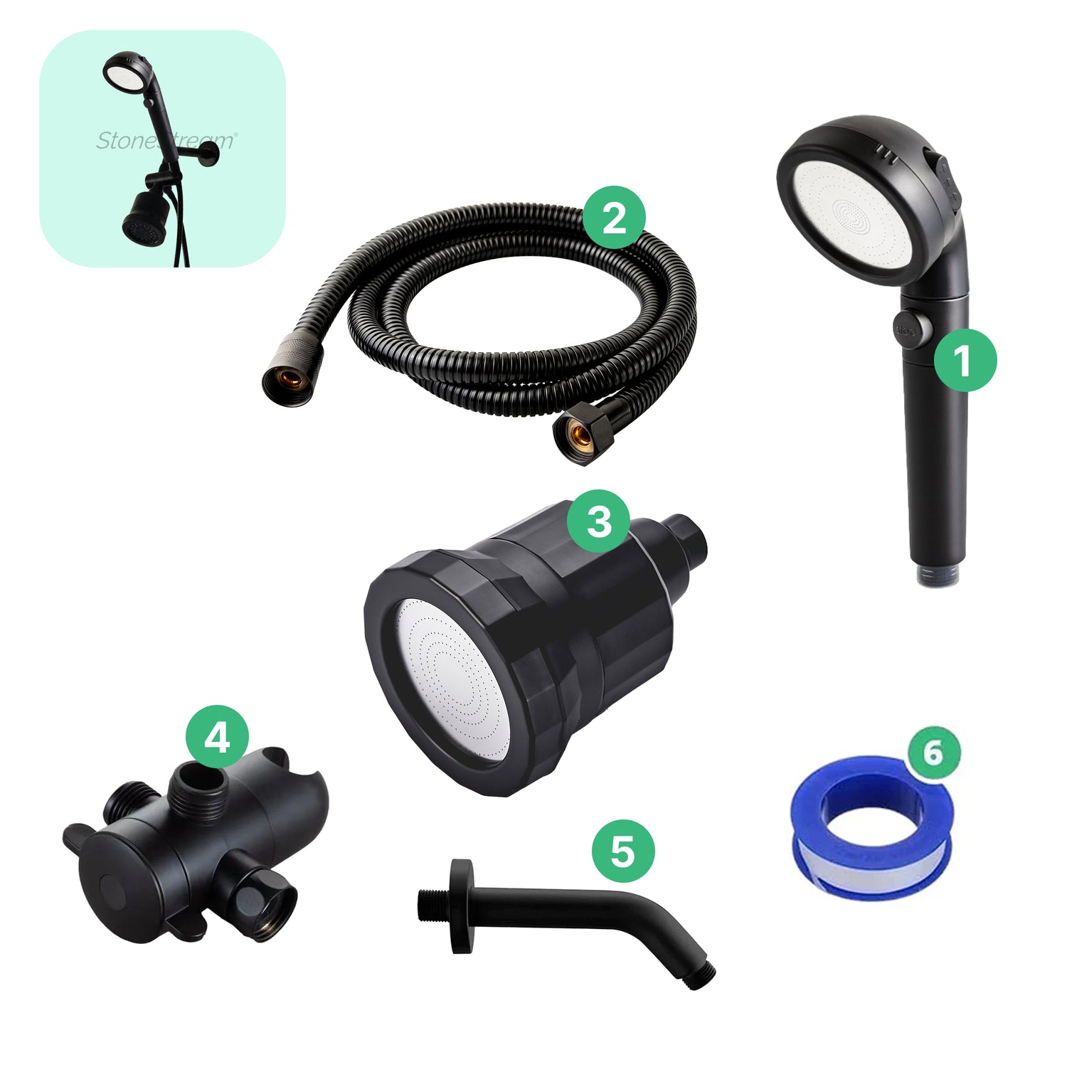 Schwarzer Ecopower Duschkopf