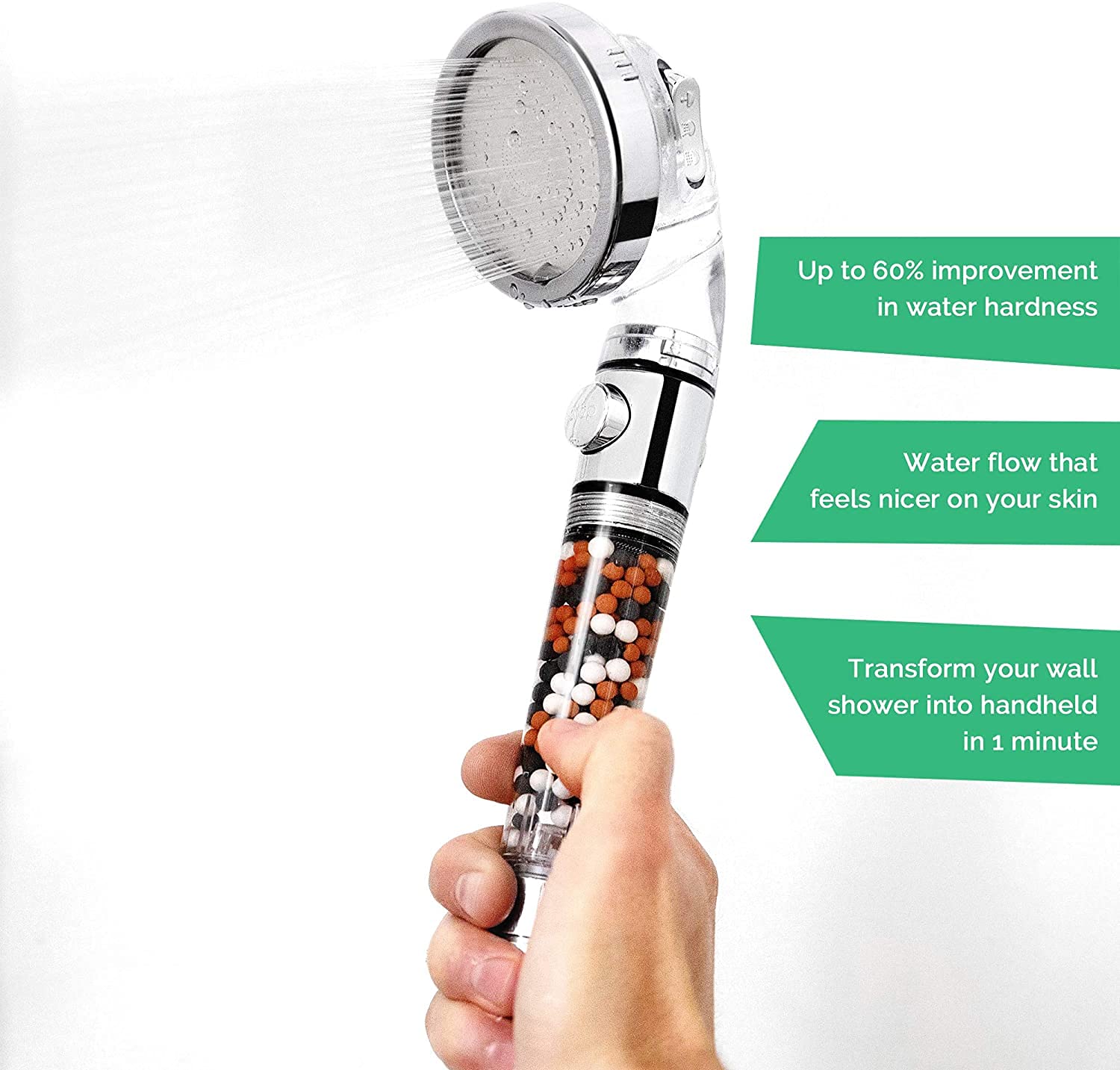 High-pressure, filtered showerhead for spa-like experience